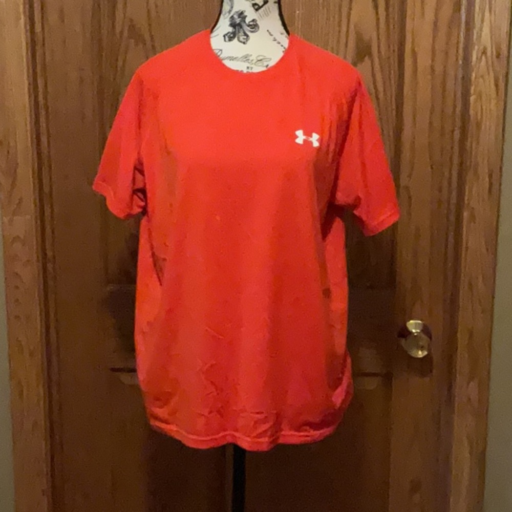 Orange Under Armor Wicking Material Short Sleeved Shirt.